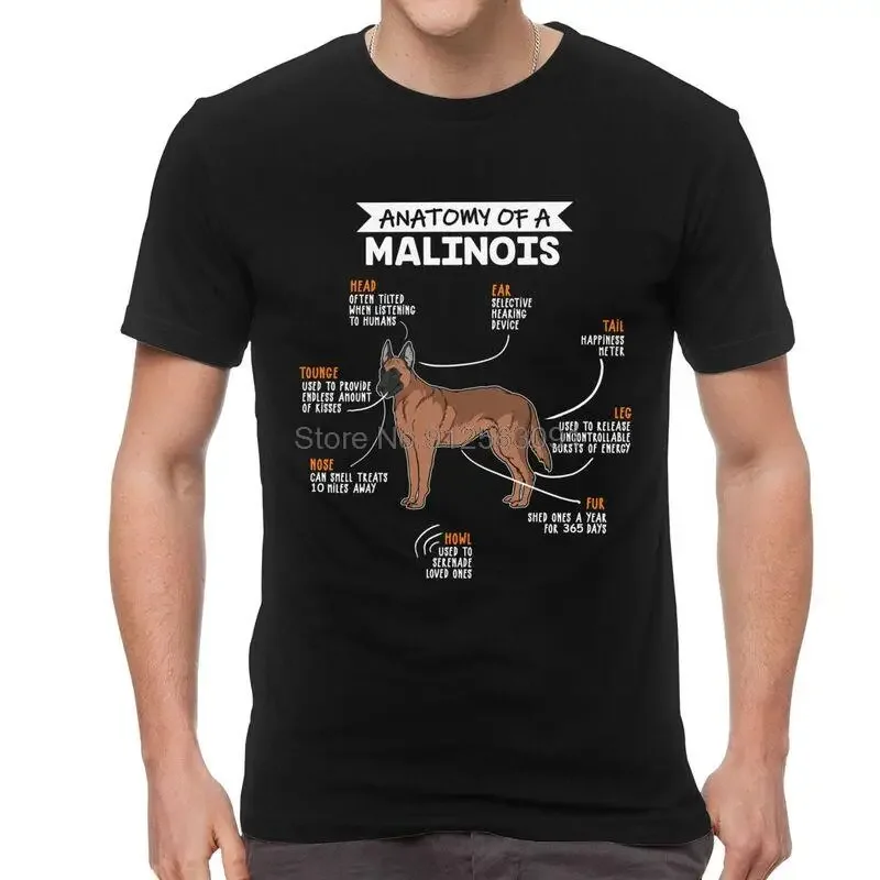 Anatomy Of A Malinois T Shirt Men Cotton Print T-shirt Funny Dog Owner Belgian Shepherd Mechelaar Streetwear Tee Harajuku