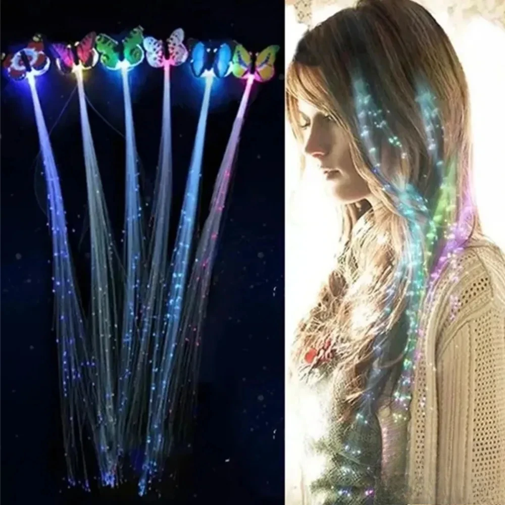 LED Glowing Flash Wigs Hair Braided Clip Hairpin Butterfly Luminous Dance Hairpin Clip Halloween Party Bar Christmas Decoration