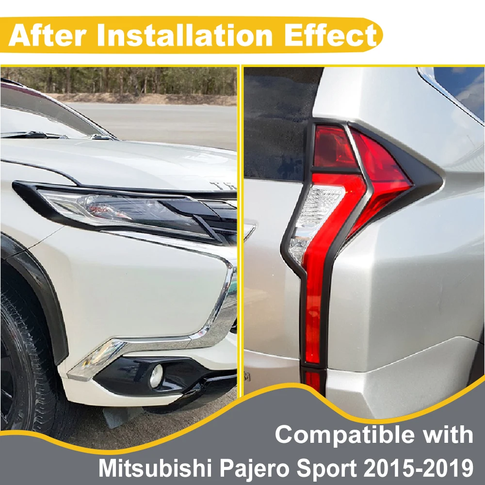 Headlight Tail Light Covers for Mitsubishi Pajero Sport 2015-2019 Montero Sport  ABS Matte Black Lamp Hoods Exterior Accessories
