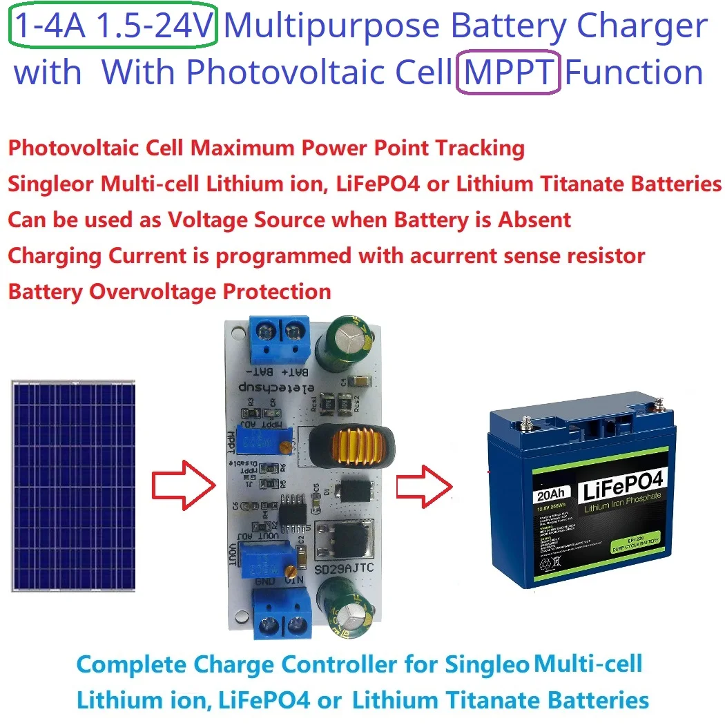 80W 1-6S MPPT Solar Charge Controller Li-ion/LiPo/LiFePO4/LTO Multi-Function Battery Charger 1.2-25V Output