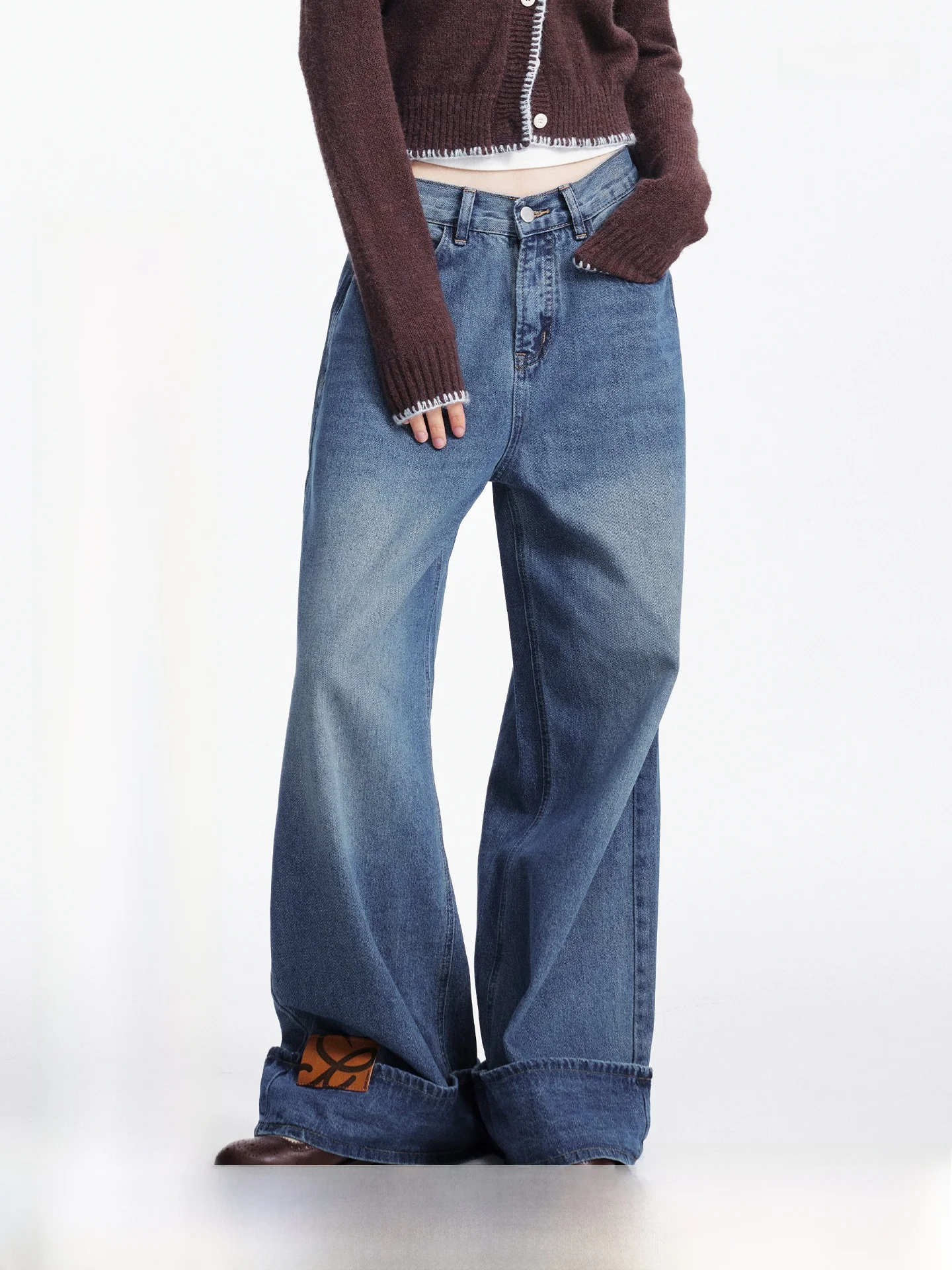 

Segi оригинальный дизайн широкие джинсы с завышенной талией женские повседневные свободные длинные брюки Fem Faion весна осень зима