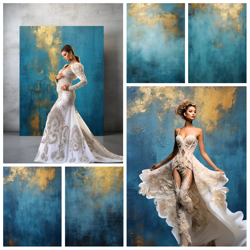 

Photography Background Blue Gold Abstract Texture Adult Birthday Wedding Maternity Portrait Decor Backdrop Photo Studio Props
