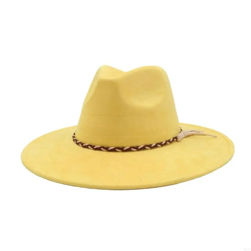 Color Fedoras Hat for Women with Braided Band and Flat Brims for Parties Y08E