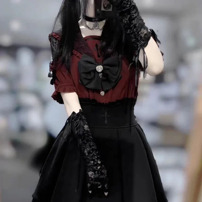 Kawaii Women Shirts Jirai Kei Lolita Y2K Cute Japanese Style Blouse Elegant Short Sleeve Sweet Tops Casual Aesthetic Shirt 2025