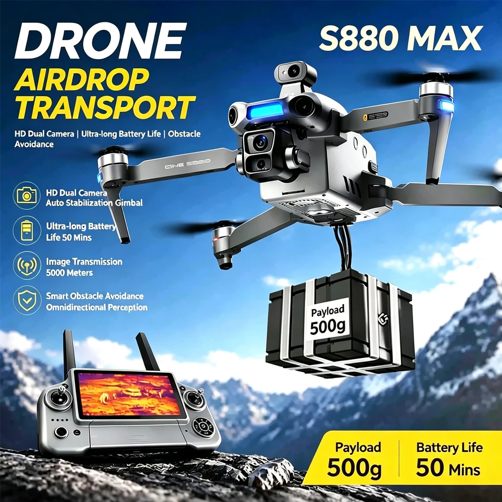 S880 Pro Max GPS Drone With Obstacle Avoidance 8K Professional 3-Axis Gimbal Brushless 5G Digital Image Transmission RC Drone
