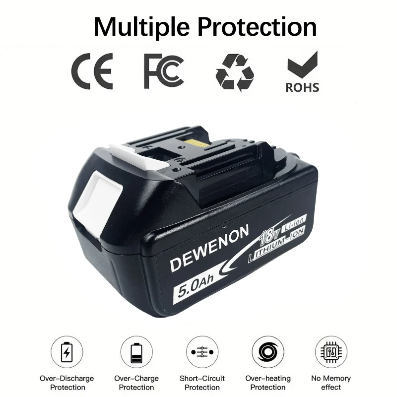 DEWENON Originální pro Makita 18V 5Ah Baterie pro Makita BL1830B BL1850B BL1850 BL1840 BL1860 BL1815 Náhradní lithiová baterie - náhled 5