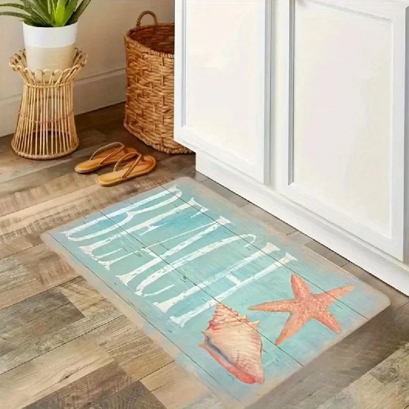 1Pc Ocean Starfish Conch Pattern Door Mat Anti-Slip Bath Mats Household Floor Carpet Flannel Outdoor Kitchen Living Room Rug