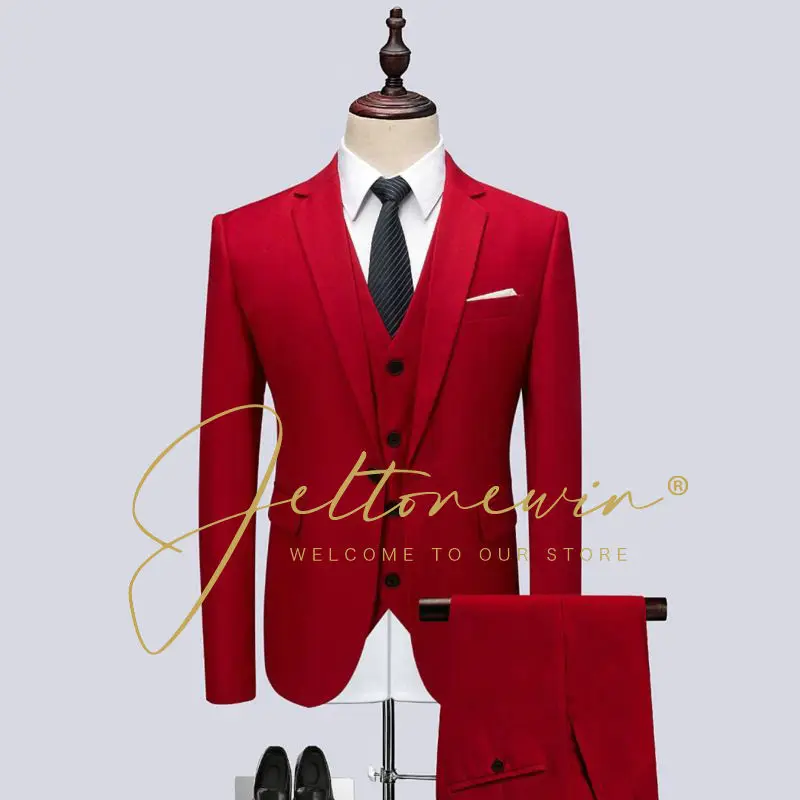 

( Blazer+Vest+Pants ) Fashion Mens Casual Business Suit Formal Suit 3 Pcs Set Groom Wedding Costume Mariage Homme 2022 Traje