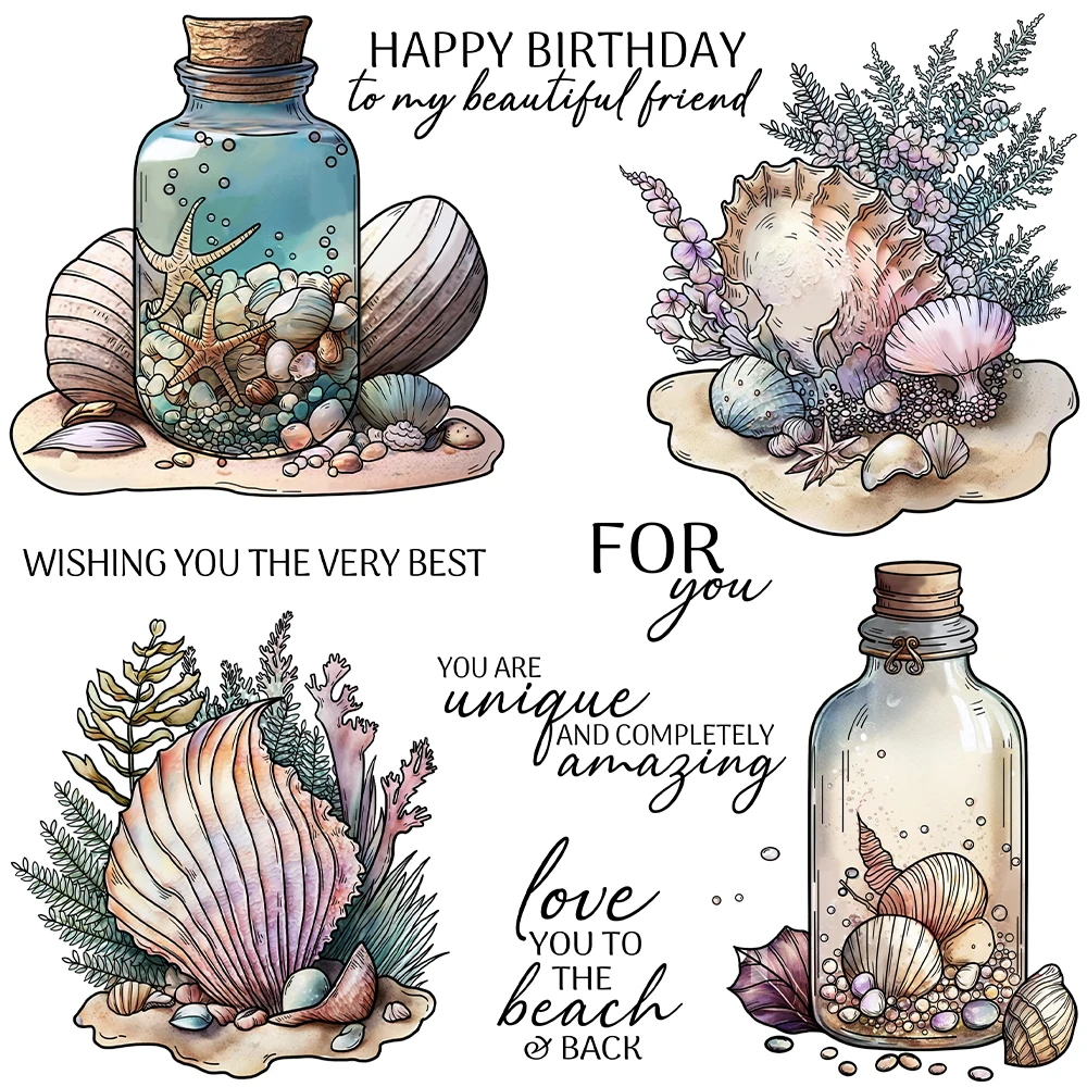 

Mangocraft Sea Shell Wishes And Glass Bottle Clear Stamps DIY Scrapbooking Supplies Silicone Stamp For Card Making Albums Decor