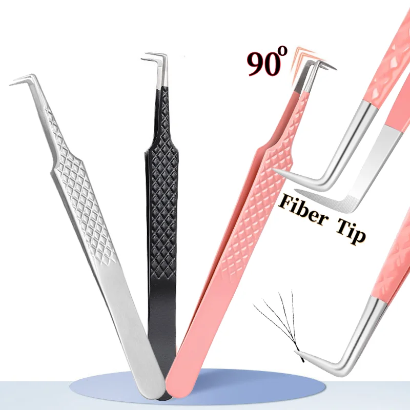 High Precision Fiber Tip Lash Tweezers for Eyelash Extensions 90 Degree Nano Boot Volume Isolation Lash Clip Tong Makeup Tools