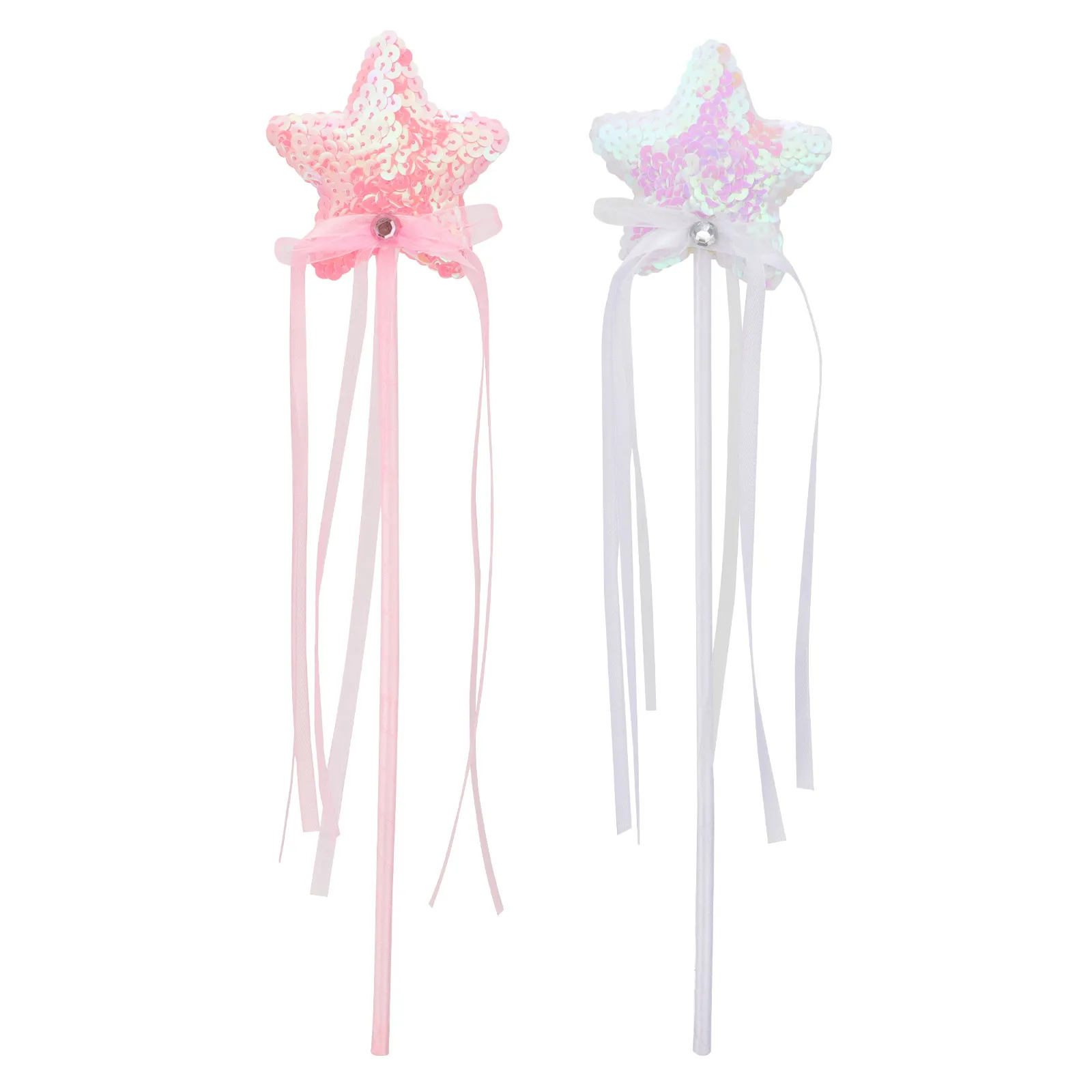 2Pcs Shiny Star Fairy Stick with Ribbon Design Comfortable Grip Exquisite Magic Wand for Girls Birthday Masquerade Festival