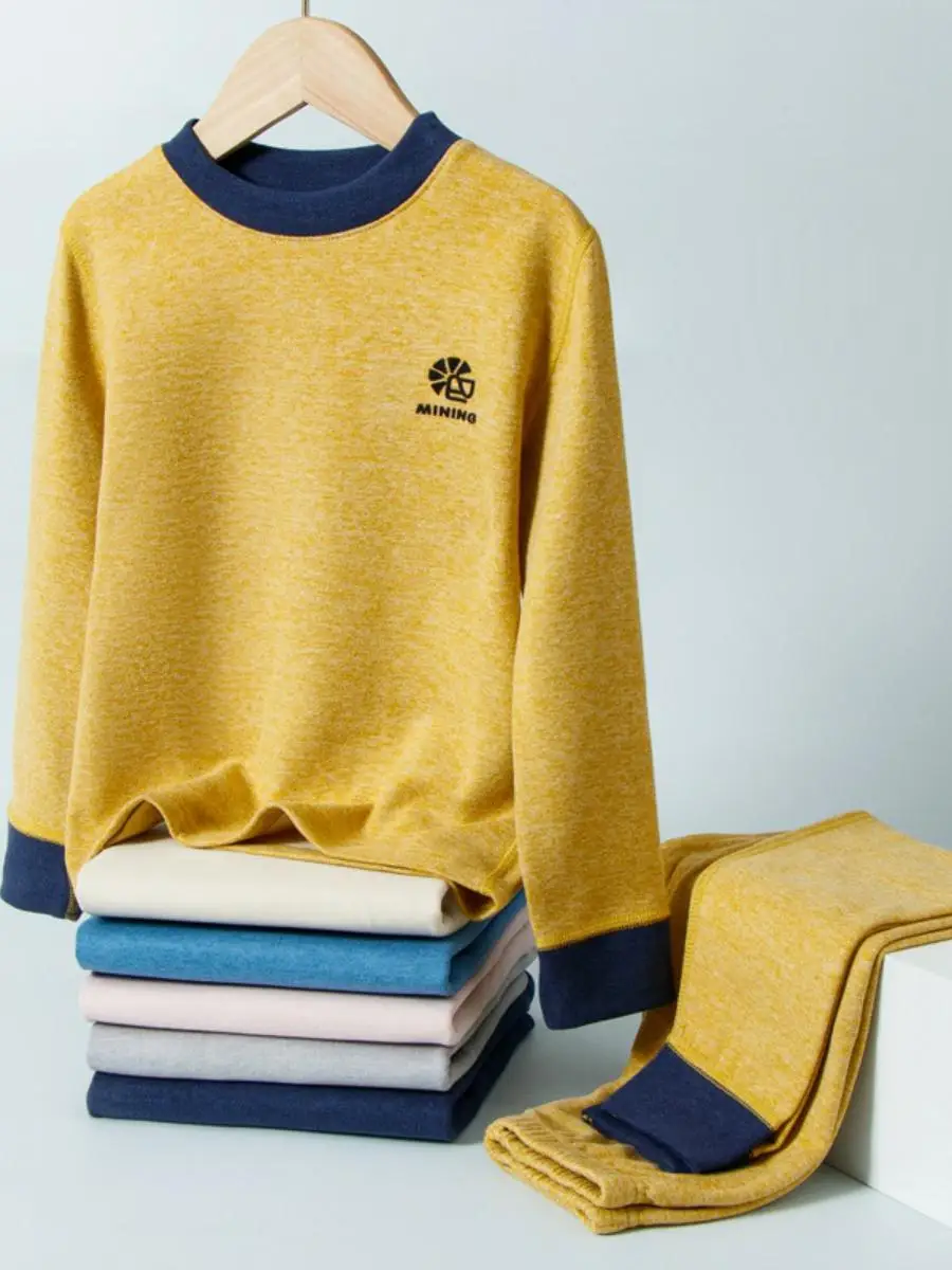 

Комплект детского термобелья Thiened Fce: теплые штаны и топ для мальчиков и девочек, круглый вырез, дизайн для школы...