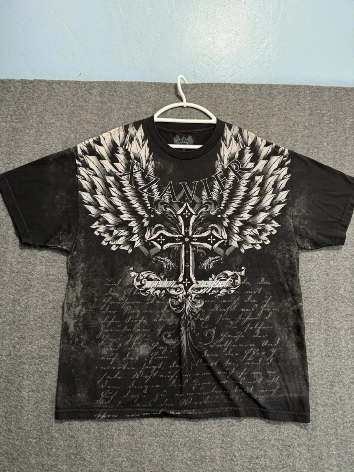 Summer American Men's Gothic Angel Wing Letter Printed Comfortable and Breathable Round Neck T-shirt Outdoor Street Top