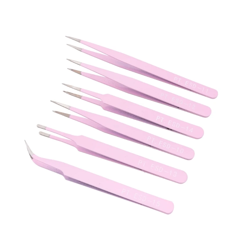 6 Pcs Anti-Static Stainless Steel Tweezers Electronics Tweezers for Jewelry