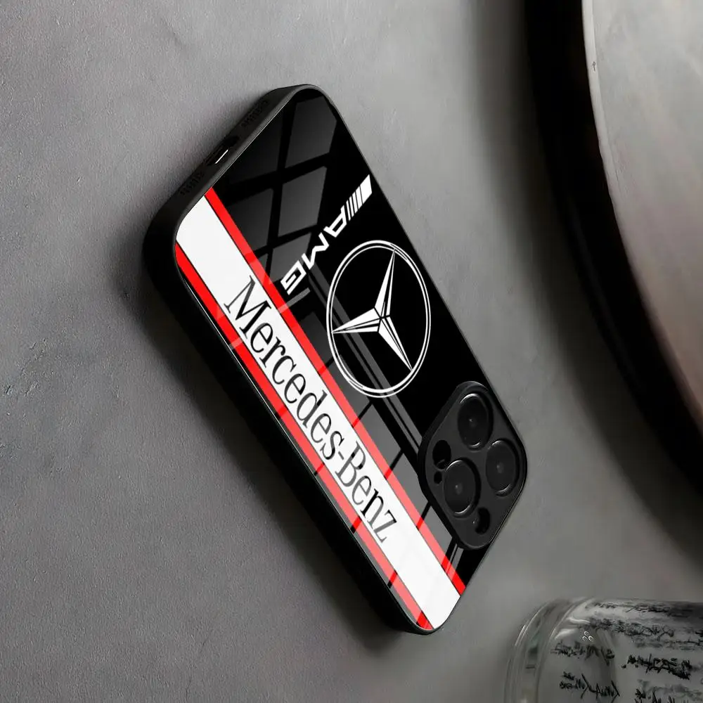 M-Mercedes-Benz A-AMG Phone Case Plain Color Glass for IPhone 16 15 14 Pro Max 13 12 Mini 11 XS XR 8 Plus for Samsung S24 23 22