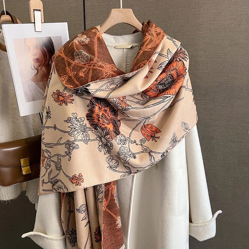 Winter Warm Cashmere Scarf for Women Luxury Pashmina Blanket Thick Shawl Wrap Neckerchief Fashion Bufanda Echarpe Poncho 2024