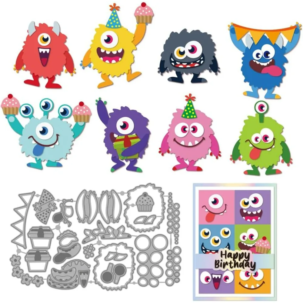 Little Monster Metal Cutting Dies Furry Monster Metal Embossing Stencil Cute Animals Carbon for DIY Card Photo Album Craft Decor