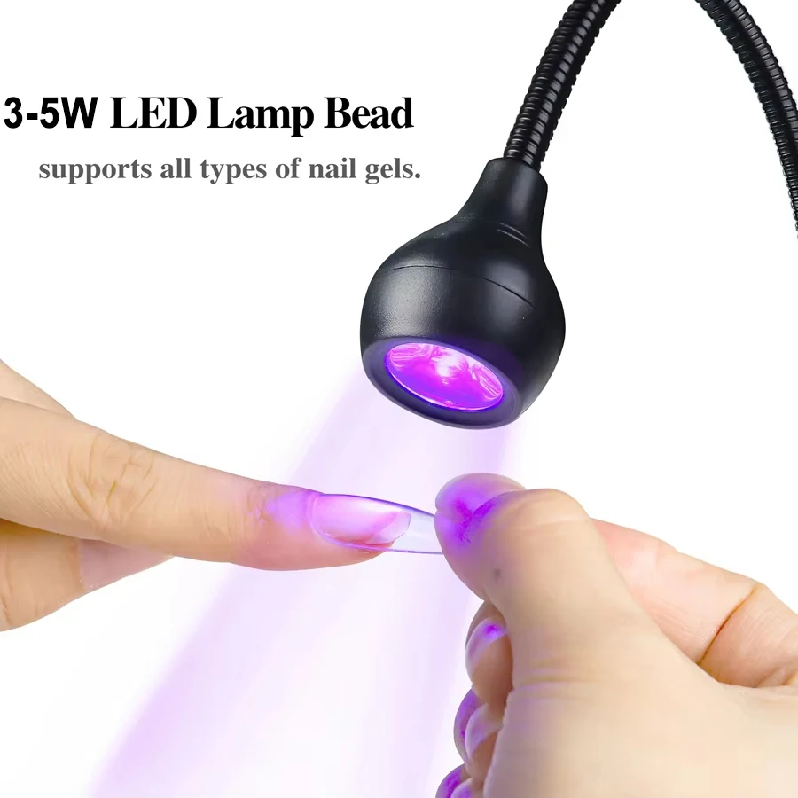Clip-on 3W UV Nail Lamp 395nm LED Flexible 360° Rotation USB Portable Desk Light Gel Nail Dryer Curing Lamp for Manicure Gift