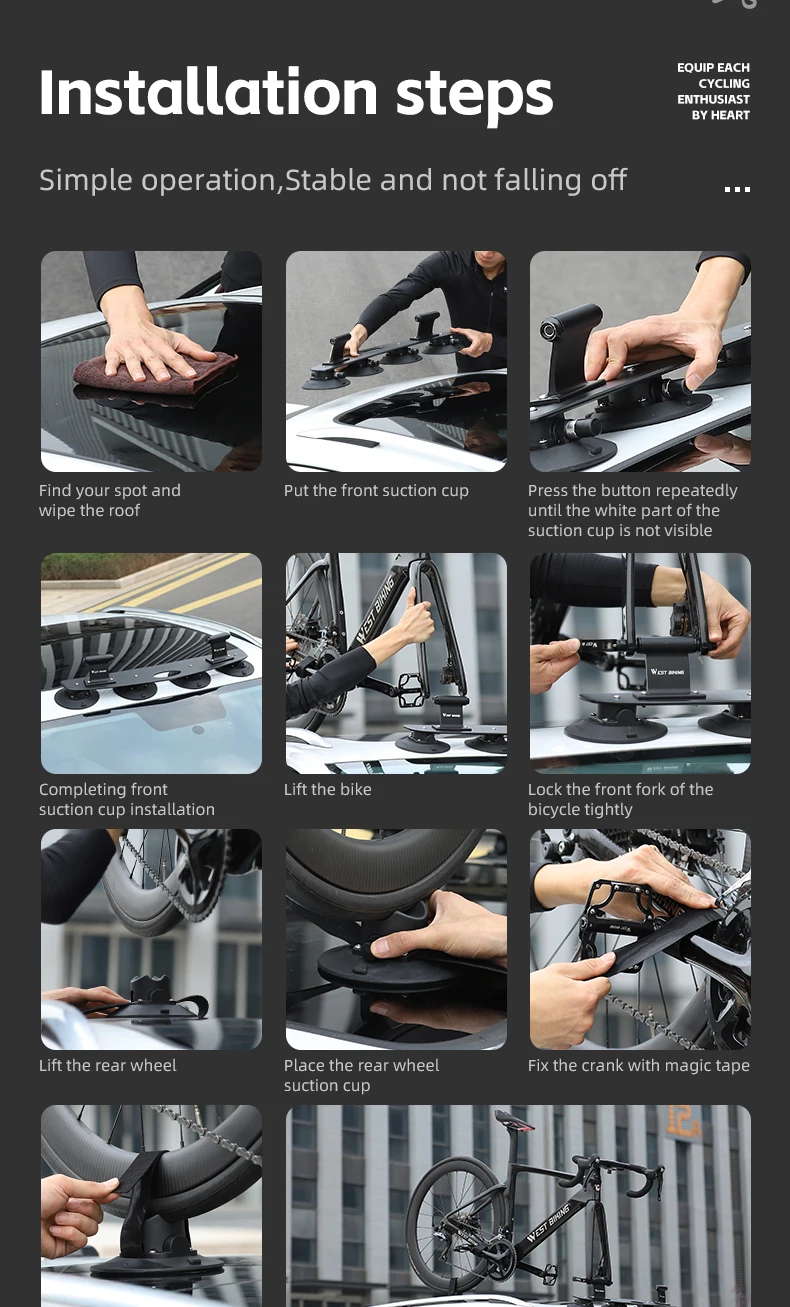 WEST BIKING Auto-Dachgepäckträger mit Saugnapf, Vakuum-Adsorptions-Fahrradhalter für SUV, Limousine, Kofferraummontage, Fahrradzubehör – Detail 19