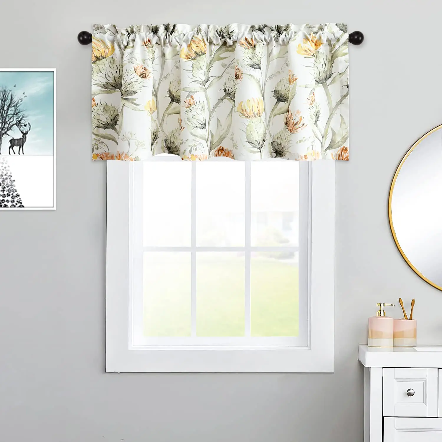 Floral Valance Curtains Rod Pocket Machine Washable Easy To Hang Decor Window Treatment For Kitchen Living Room Small Window