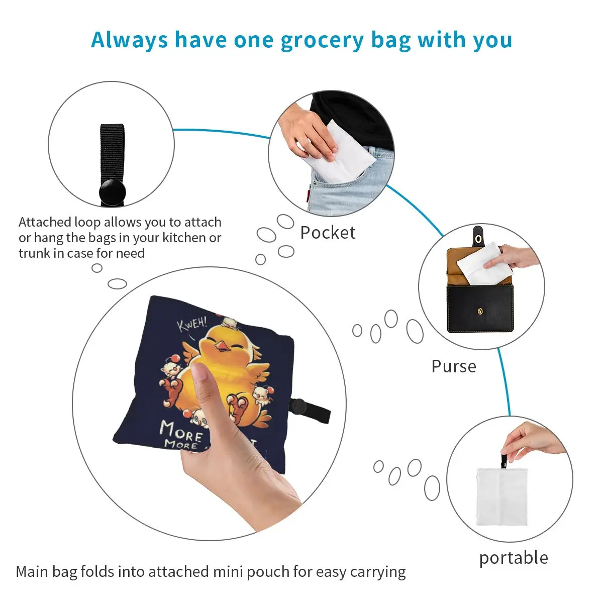 Funny Fat Chocobo – Big Power Einkaufstasche, tragbare Tragetaschen, faltbare Schultertasche, Lebensmittelhandtasche