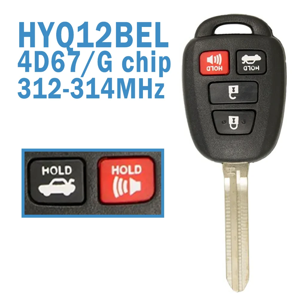 2 Pcs/lot HYQ12BEL Auto Remote Control 4B(sedan) 312.1MHz-314.3MHz 4D67/G Chip Car Key Fob For Toyota Scion FR-S/Camry/Corolla