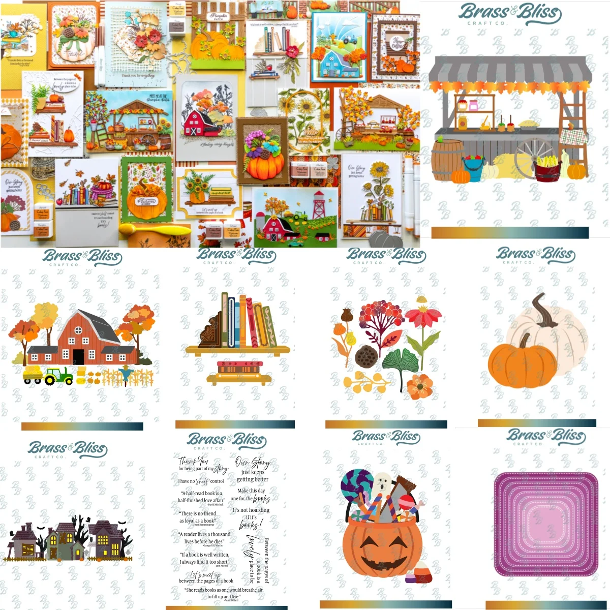 2025 Fall Farm Scape Pumpkins Bookshelf Market Metal Cutting Dies Clear Stamps for DIY Making Card Scrapbook Craft Decoration