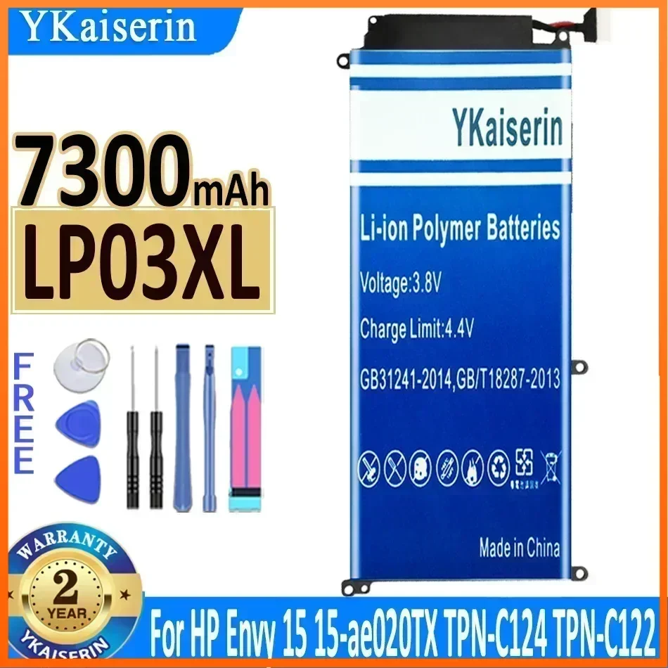 7300mAh YKaiserin LP03XL Battery for HP Envy 15 15-ae020TX TPN-C124 TPN-C122 807417-005 HSTNN-DB7C DB6C  Portablet Batteries