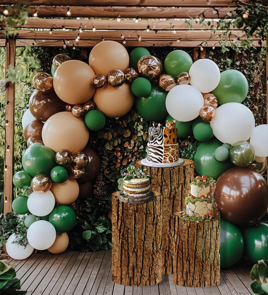 소년이나 소녀 생일 파티, 결혼식 및 베이비 샤워 장식 소품을위한 갈색 나뭇결 숲 테마 실린더 커버