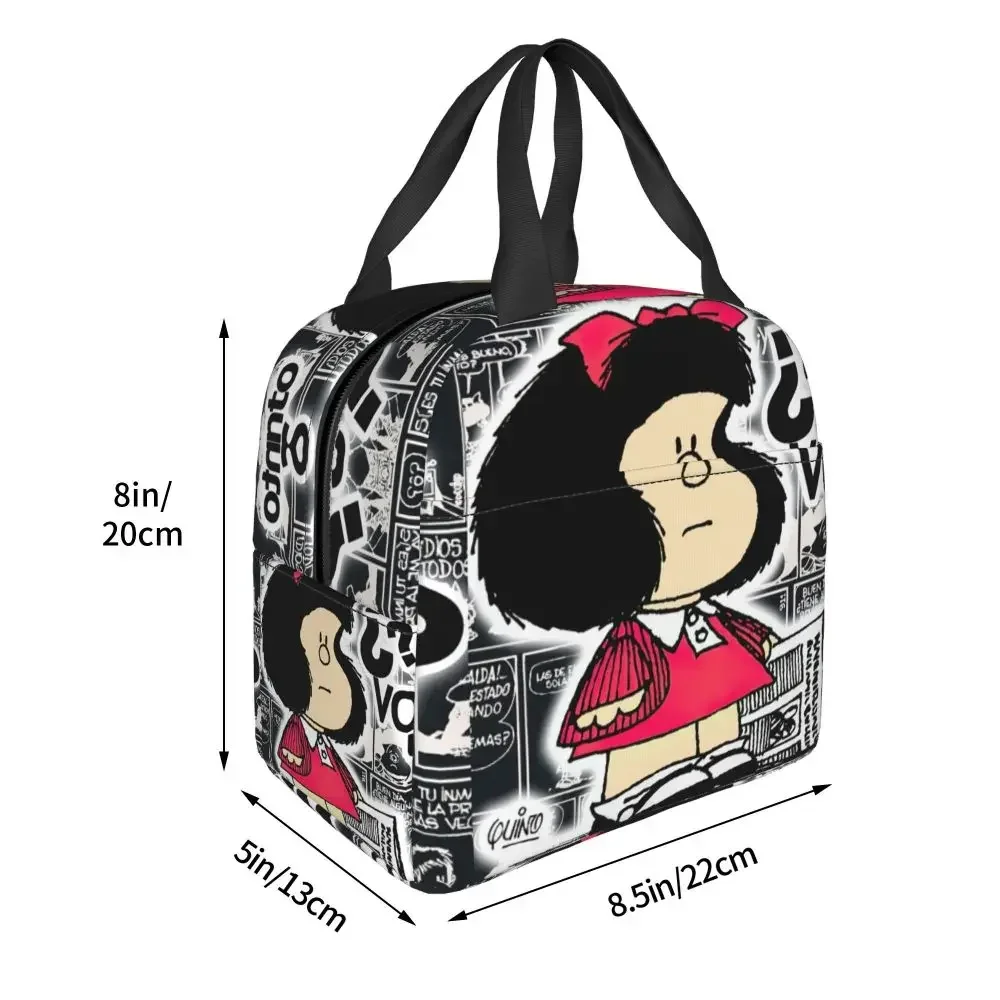 Happy Cycling Mafalda Lunch Box for Women Cartoon Cooler Thermal Food Insulated Lunch Bag Kids School Children Picnic Tote Bags