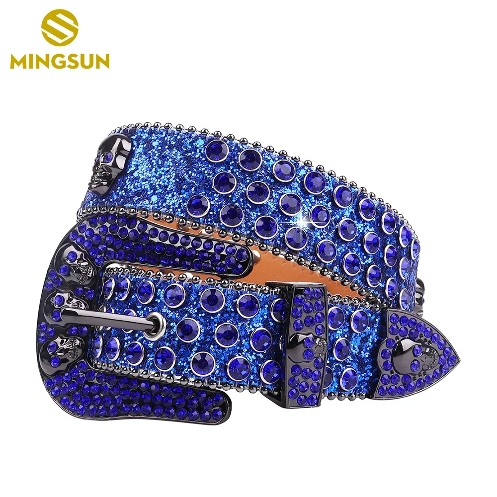 

Skull Head Diamond Belts for Women Men Western Cowboy Rhinestone Studded Belt Jeans Pu Leather Waist Belt Cinturones Para Hombre
