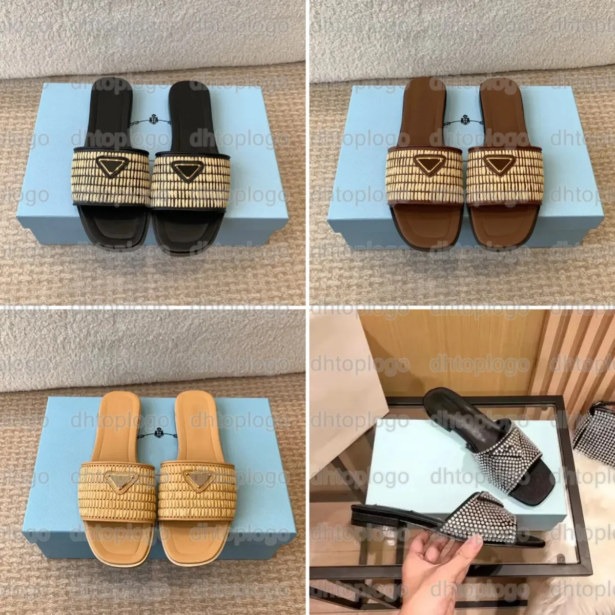 

Designers sandale Slippers shoe women triangle Sliders sandal Raffias Straw weave platform shoes Slide beach pool flat Slipper 3
