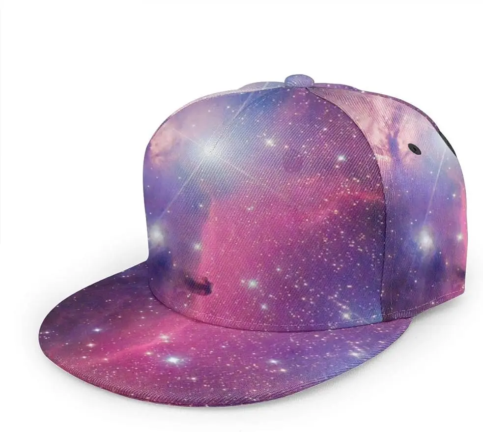 Purple Galaxy Flat Brim Hip Hop Adjustable Hat Stylish Snapback Baseball Cap