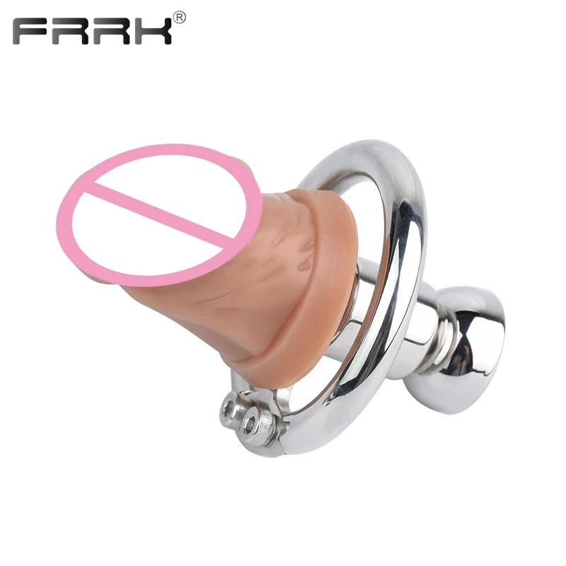 FRRK Inverted Urethral Chastity Cage Device with Skin Color Dildo Head for Couple BDSM Play Penis Ring Intimate Products