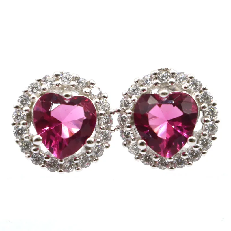 12x12mm Jazaz 2,6g corazón violeta tanzanita rosa frambuesa Rodolita granate zafiro blanco Real 925 pendientes de plata sólida