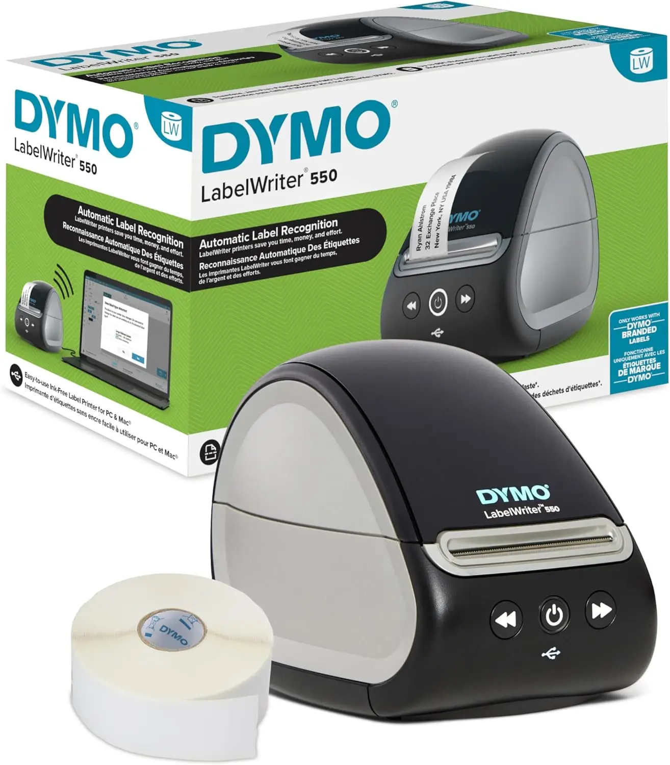 DYMO LabelWriter 550 Label Printer Bundle Desktop Barcode Label Maker With Direct Thermal Printing Automatic Label Recognition