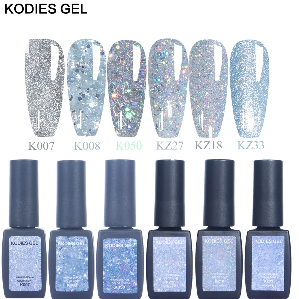 

KODIES GEL Professional Semi permanent Nail Polish 8ML Holographic Silver Bling Gel Varnishes Soak Off Color Vernis for Nails