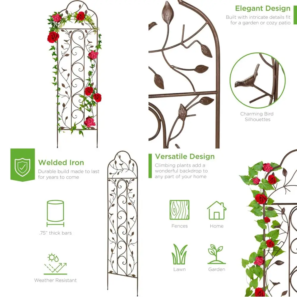 

Arched Iron Garden Trellis with Branches and Birds for Outdoor Lawn and Backyard Decorations