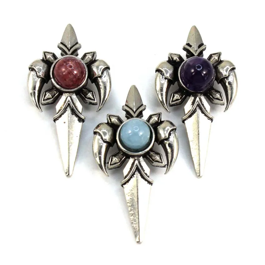 Charms Gothic Punk Dragon Claw Spear Point Strawberry Quartz Crystal Stone Pendant Necklace For Women Men Jewelry Gifts
