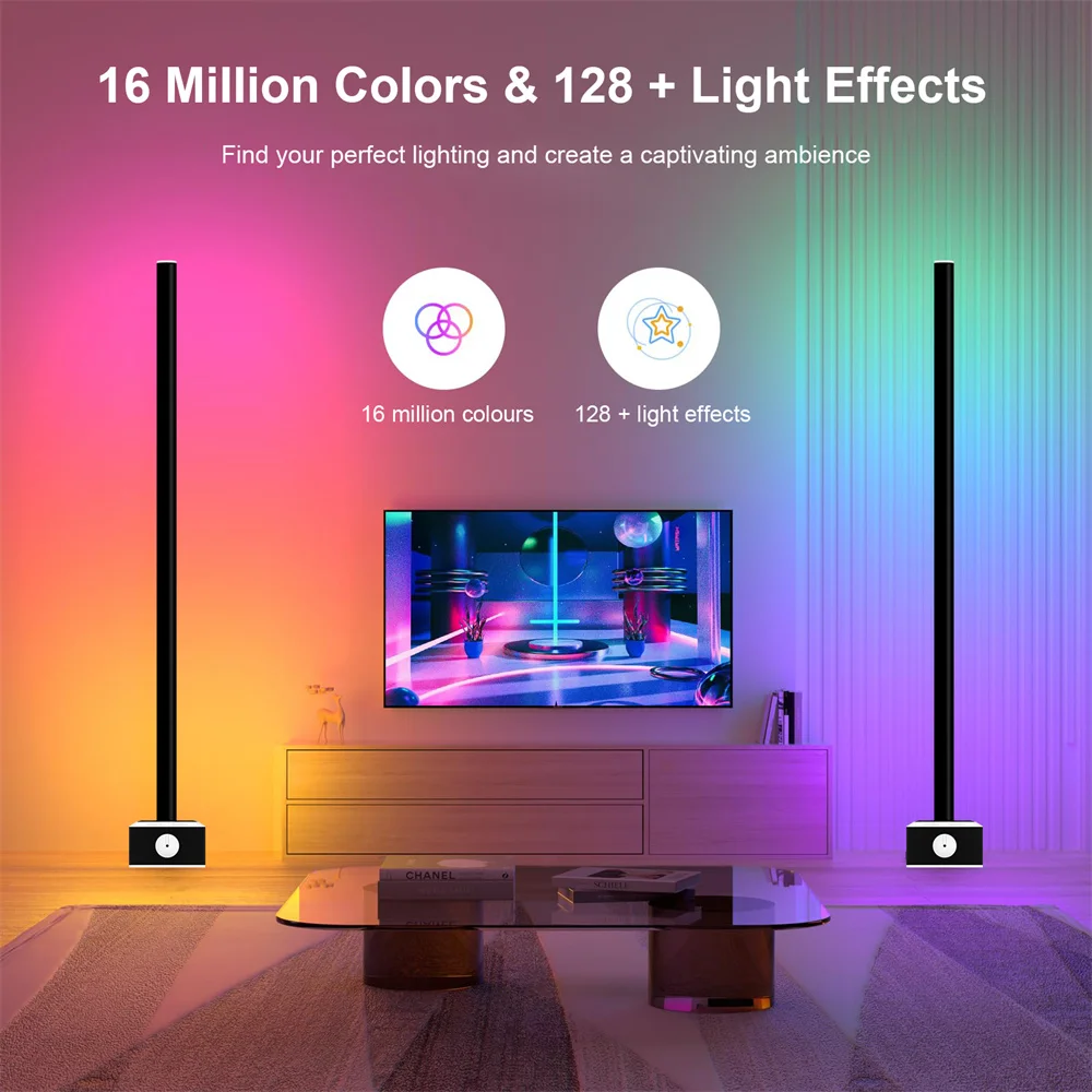 Smart WIFI RGB Corner Lamp LED Dimmable Music Sync Voice APP Remote Control Timer Standing Floor Lamp for Bedroom Living Room