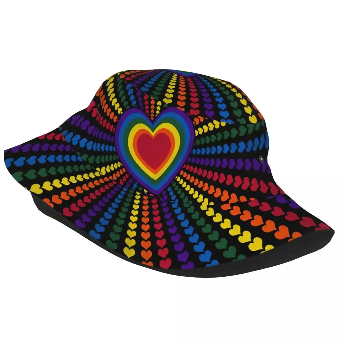 Spring Headwear Rainbow Hearts Stuff Bucket Hat Harajuku Teen Hot Sun Hat Lgbt Yaoi Boy Love Bob Lightweight Fishing Hat Hiking