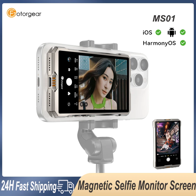 Fotorgear MS01 Magnetic Phone Selfie Monitor Screen for iPhone 15 16 Pro Max Android Vlog Live Photo Wireless Sync Rear Camera