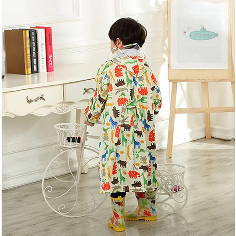 85-140cm Kids Polyester Children Boys Girls Cartoon Hoodies Raincoat Primary School Rainwear Kid Students Poncho With Hat