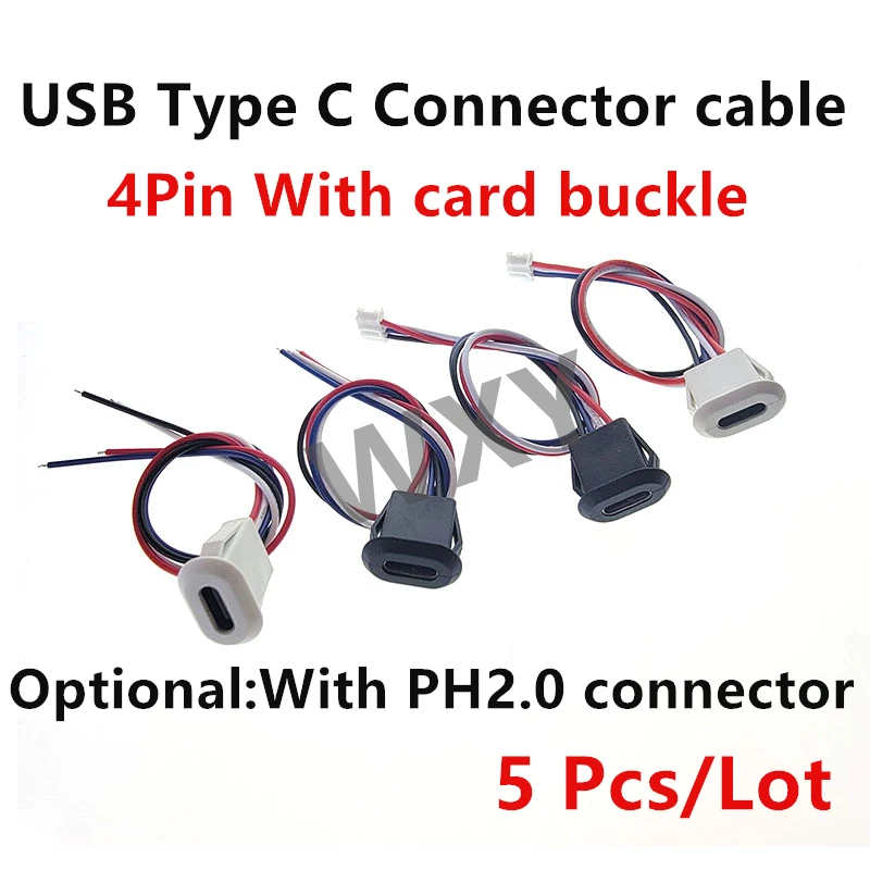 

4Pin 4P USB Type C Connector Jack Female With card buckle 3A High Current Charging Jack Port USB-C Charger Plug Socket