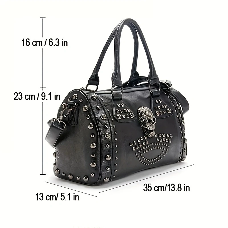 Black Large Capacity Shoulder Bag, Skill Pattern Y2K Style Crossbody Bag, Faux Leather Casual Large Bag