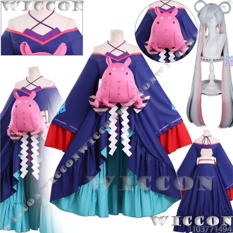 

Рунами Ячийо: Аниме «Космическая принцесса Кагуя!» Костюм для косплея в стиле кимоно, фиолетовое платье, длинный белый парик, аксессуар для женского костюма на Хэллоуин