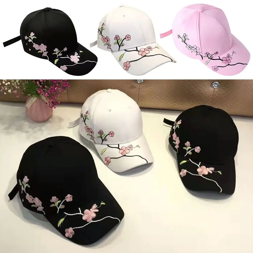 Gorra de Béisbol Retro con Bordado de Flor de Ciruelo, Visera para el Sol, en Oferta