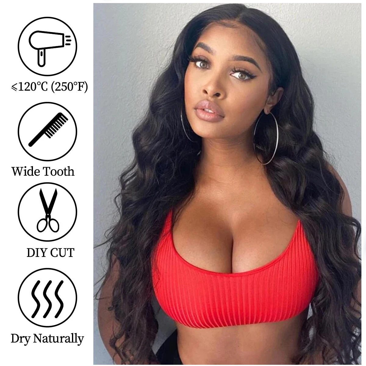 Long Lace Front Wig Black Body Wave Lace Wig for Black Women Middle Part Synthetic Natural Wave Lace Frontal Wigs Pre Plucked