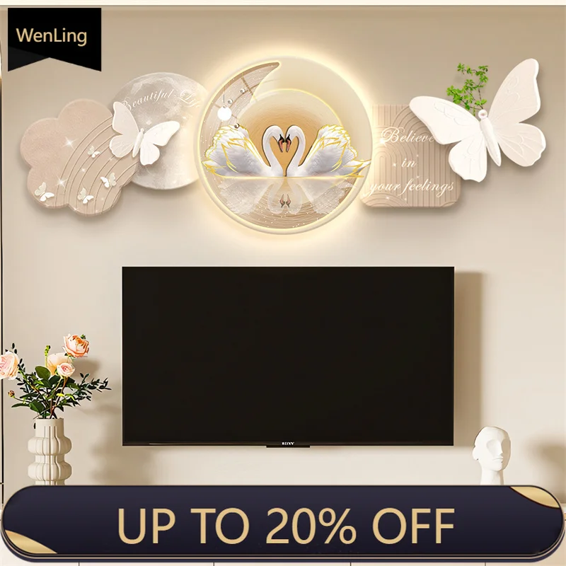 Ancient Style 2024 New Living Room Light Painting With LED Light Butterfly Advanced Sense Sofa Background Wall Painting Light