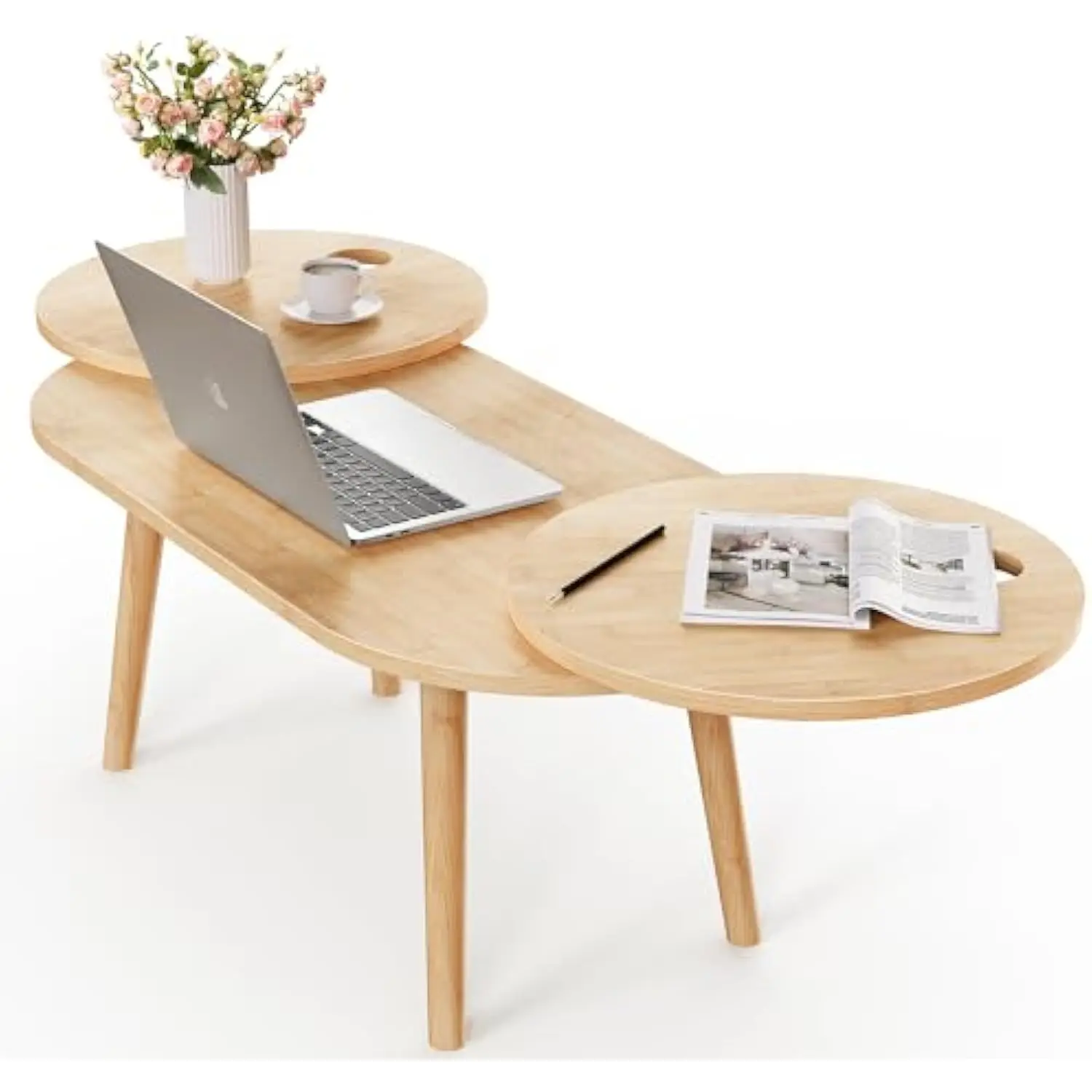 

Журнальный столик, современный журнальный столик для гостиной, вращающиеся маленькие круглые столы со встроенным держателем, расширяемый бамбук середины CE